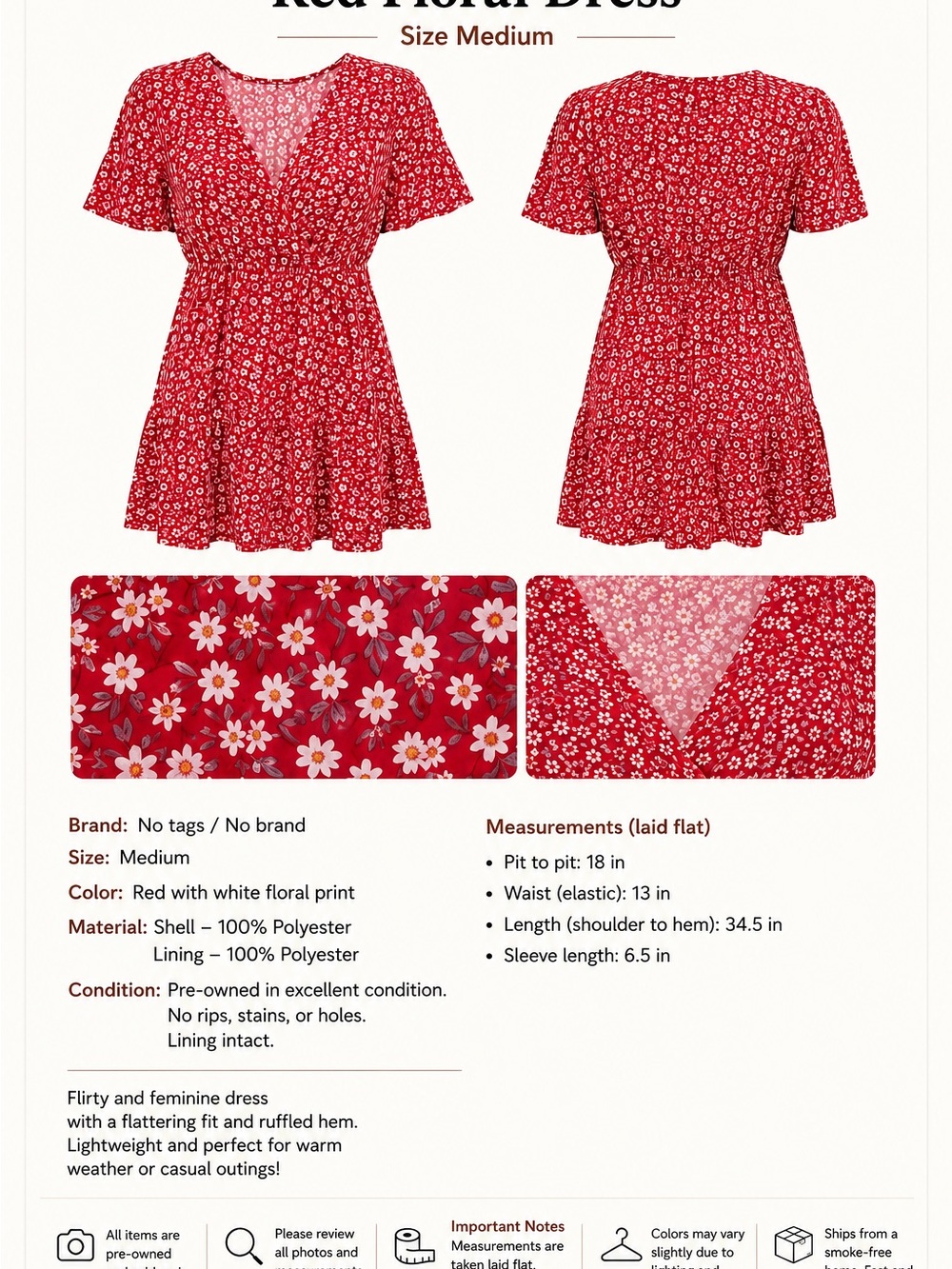 No Brand Red Floral Kids Dress - Short Ruffled Skirt